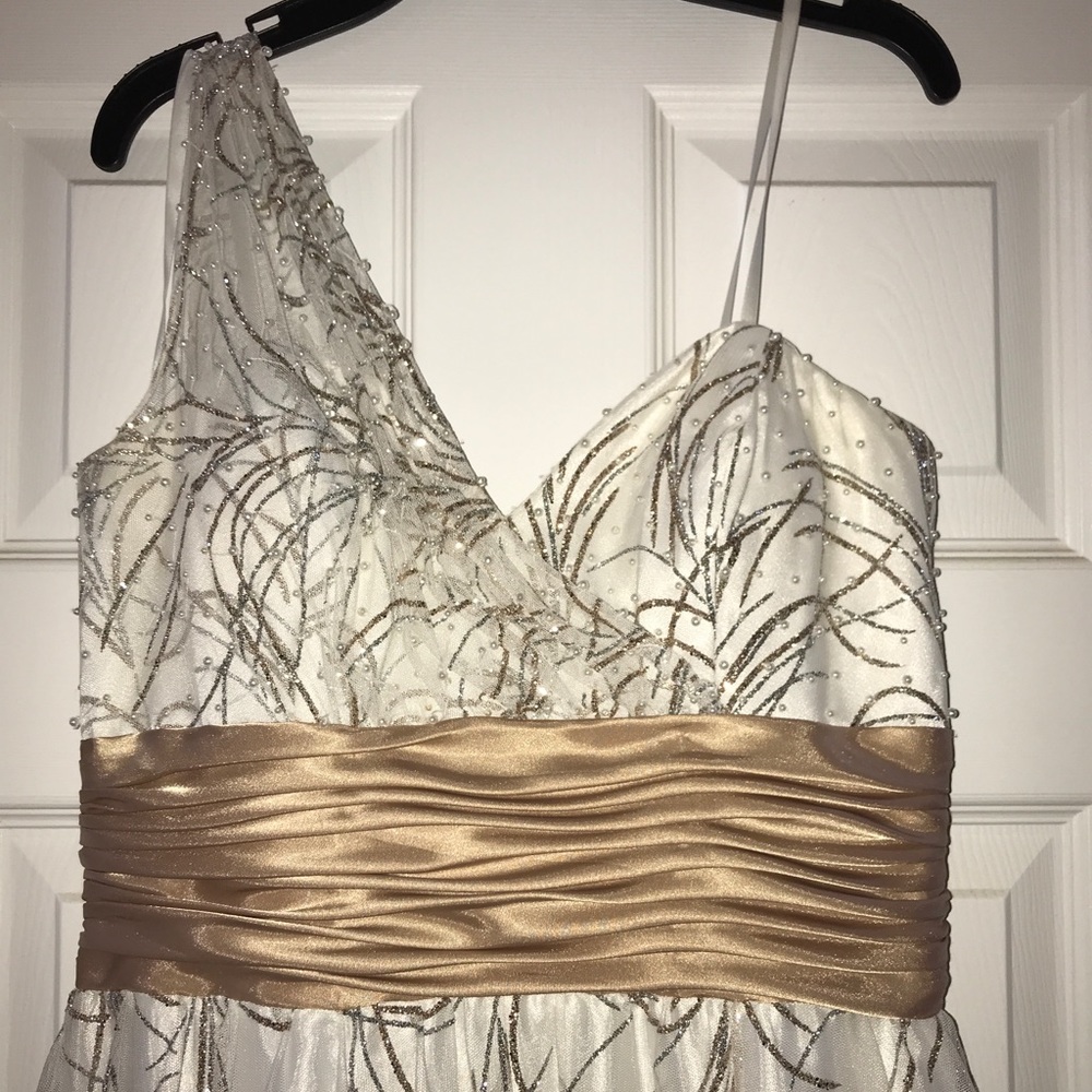 Ivory, Silver, Rose Gold One Shoulder Formal Dress